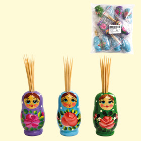 Подставка под зубочистки Матрёшка 6 см, разные мотивы и цвета, с зубочистками, сет 10 шт.