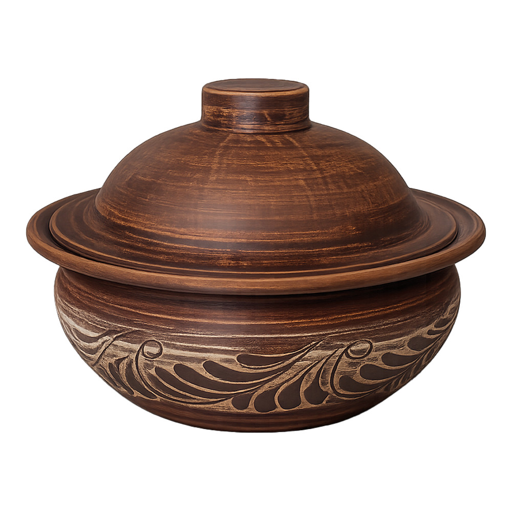 Керамический горшок 1,5  л с крышкой, 4 шт., Ангоб, из натуральной глины