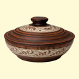 Keramik-Bräter 1,4  L mit Deckel, 2 Stück, Engobe, D‑220  mm, H‑130 mm, aus Naturton