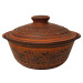 Керамическая жаровня 2  л с ручками и крышкой, с декором, из натуральной глины