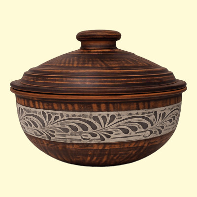 Керамический жаровня 2  л с крышкой, Ангоб, D‑235  мм, из натуральной глины