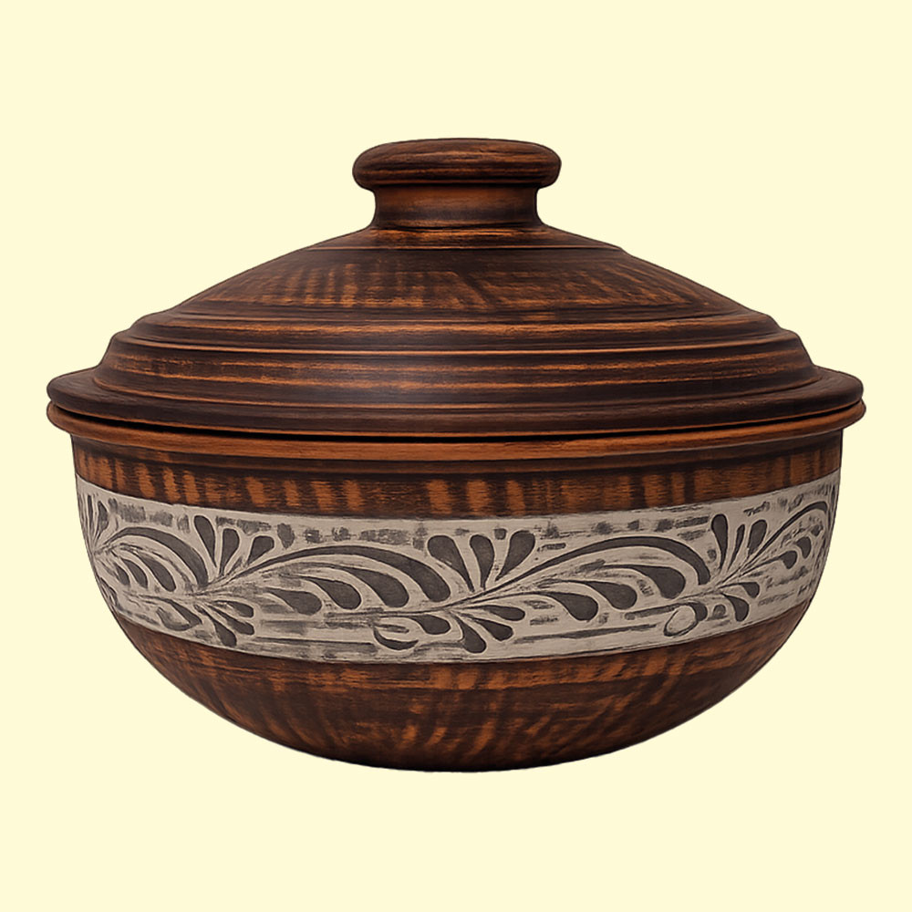 Керамический жаровня 2  л с крышкой, Ангоб, D‑235  мм, из натуральной глины