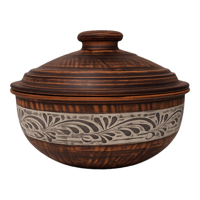 Керамический жаровня 2  л с крышкой, Ангоб, D‑235  мм, из натуральной глины