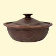 Keramik-Bräter 3  L mit Deckel, mit Dekor, D‑320  mm, H‑100  mm, aus Naturton