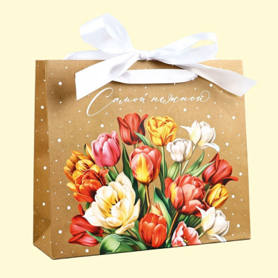 Пакет ламинированный с лентой Самой нежной, 30 × 9 × 26 см