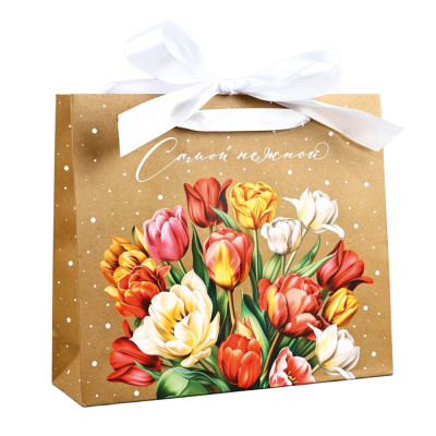 Пакет ламинированный с лентой Самой нежной, 30 × 9 × 26 см