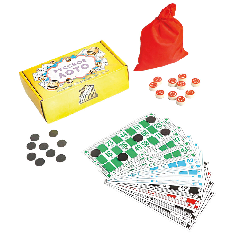 Русское лото Время игры, 90 бочонков, 48 карточек, 18,8 × 10,5 × 5,6 см