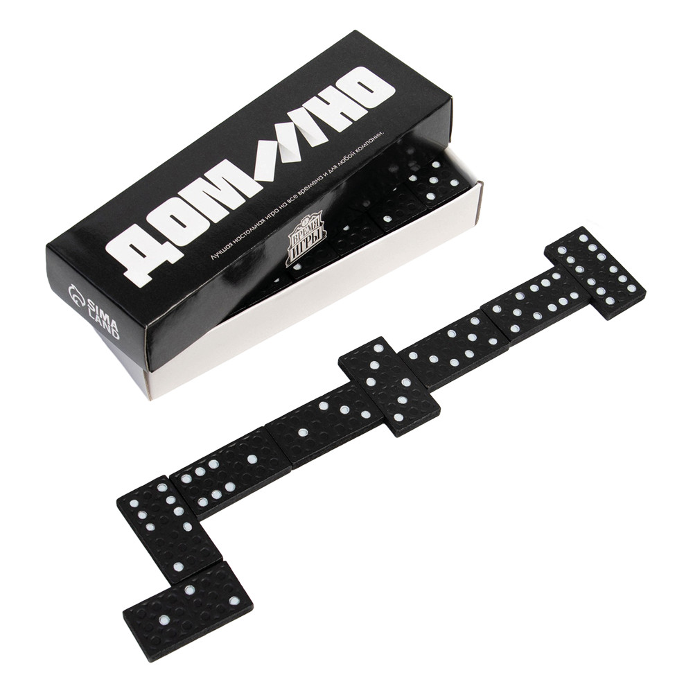 Домино Время игры, чёрное, 28 шт, 14,7 × 5 × 2,7 см, костяшка 3,7 × 0,5 × 1,9 см