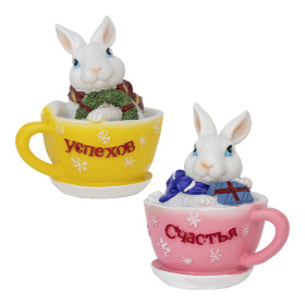 Копилка Кролик в чашке, 2 варианта, около 13 см