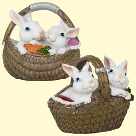 Копилка Два кролика в тёмной корзинке, 2 варианта, около 12,5 см