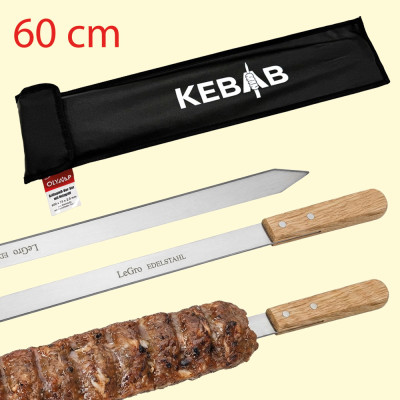 Набор шампуров для кебаба из нерж. стали с деревянной ручкой и чехлом из искусств.кожи, 6 шт (60 см)