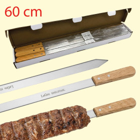 Шампур для кебаба из нержавеющей стали с деревянной ручкой, 60 × 2,5 × 0,2 см, 12 шт.