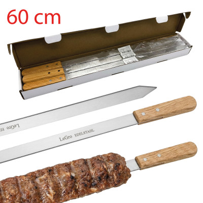 Шампур для кебаба из нержавеющей стали с деревянной ручкой, 60 × 2,5 × 0,2 см, 12 шт.