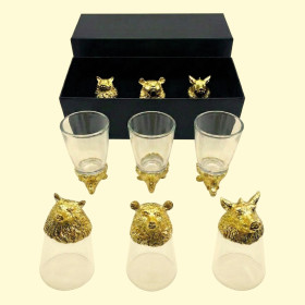 Подарочный набор Дикие животные, рюмки-перевёртыши 3 шт. по 30 мл (волк, кабан, медведь), золото