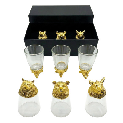 Подарочный набор Дикие животные, рюмки-перевёртыши 3 шт. по 30 мл (волк, кабан, медведь), золото