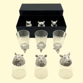 Подарочный набор Дикие животные, рюмки-перевёртыши 3 шт. по 30 мл (волк, кабан, медведь), серебро