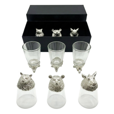 Подарочный набор Дикие животные, рюмки-перевёртыши 3 шт. по 30 мл (волк, кабан, медведь), серебро