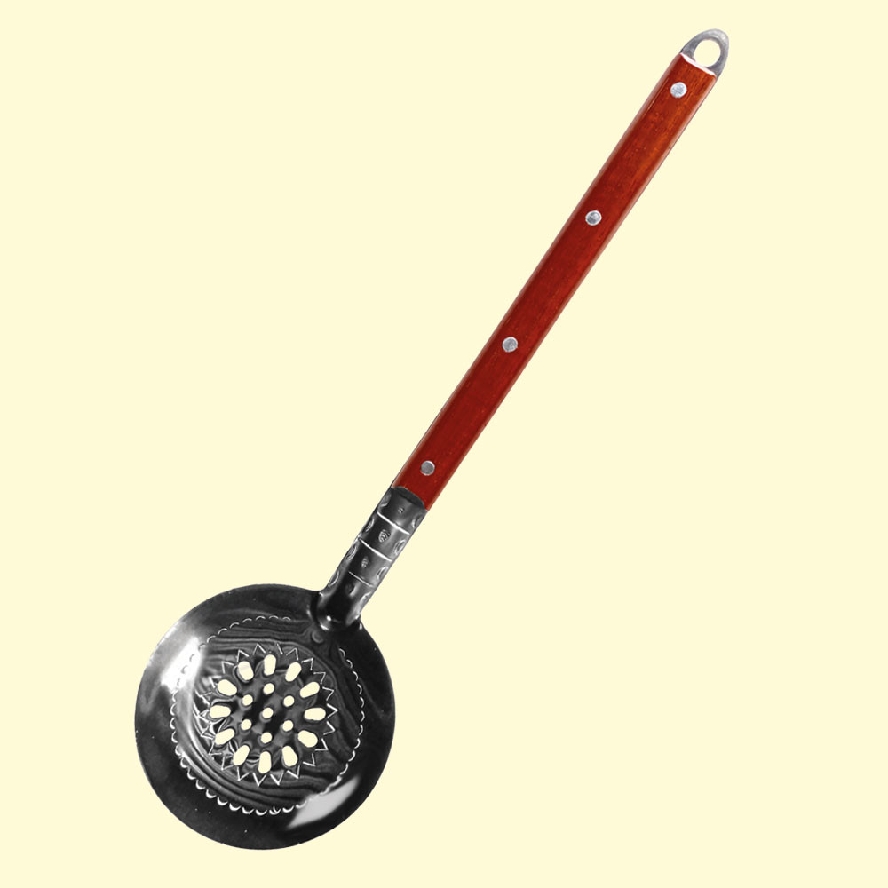 Шумовка из нержавеющей стали, с деревянной ручкой, 38 cм