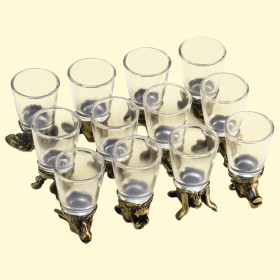 Набор рюмок-перевёртышей подарочный - Китайский гороскоп, 12 шт, 30 мл, металл, стекло, бронза