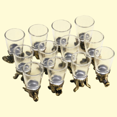 Набор рюмок-перевёртышей подарочный - Китайский гороскоп, 12 шт, 30 мл, металл, стекло, бронза