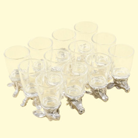 Набор рюмок-перевёртышей подарочный - Китайский гороскоп, 12 шт, 30 мл, металл, стекло, серебристый