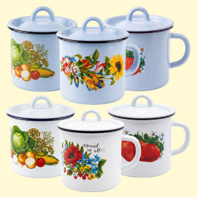 Эмалированная кружка с крышкой, 1 л