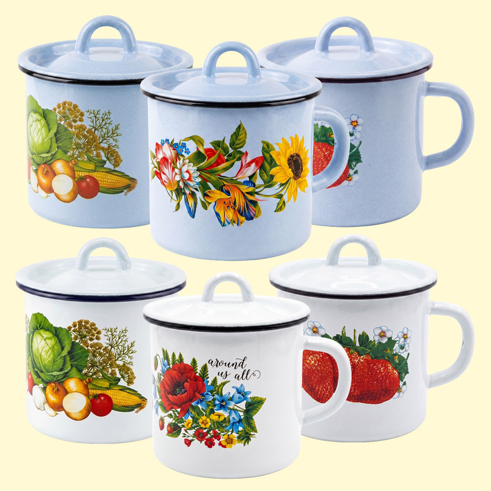 Эмалированная кружка с крышкой, 1 л
