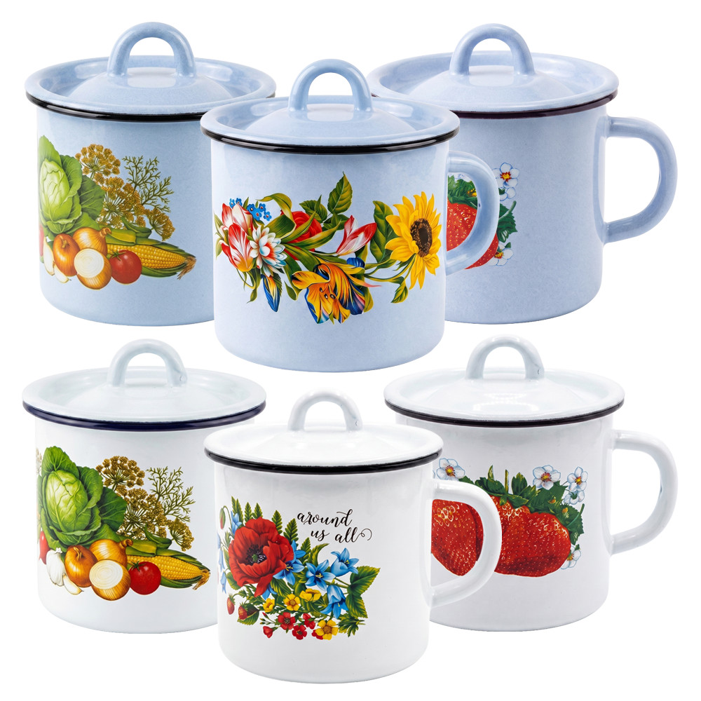 Эмалированная кружка с крышкой, 1 л